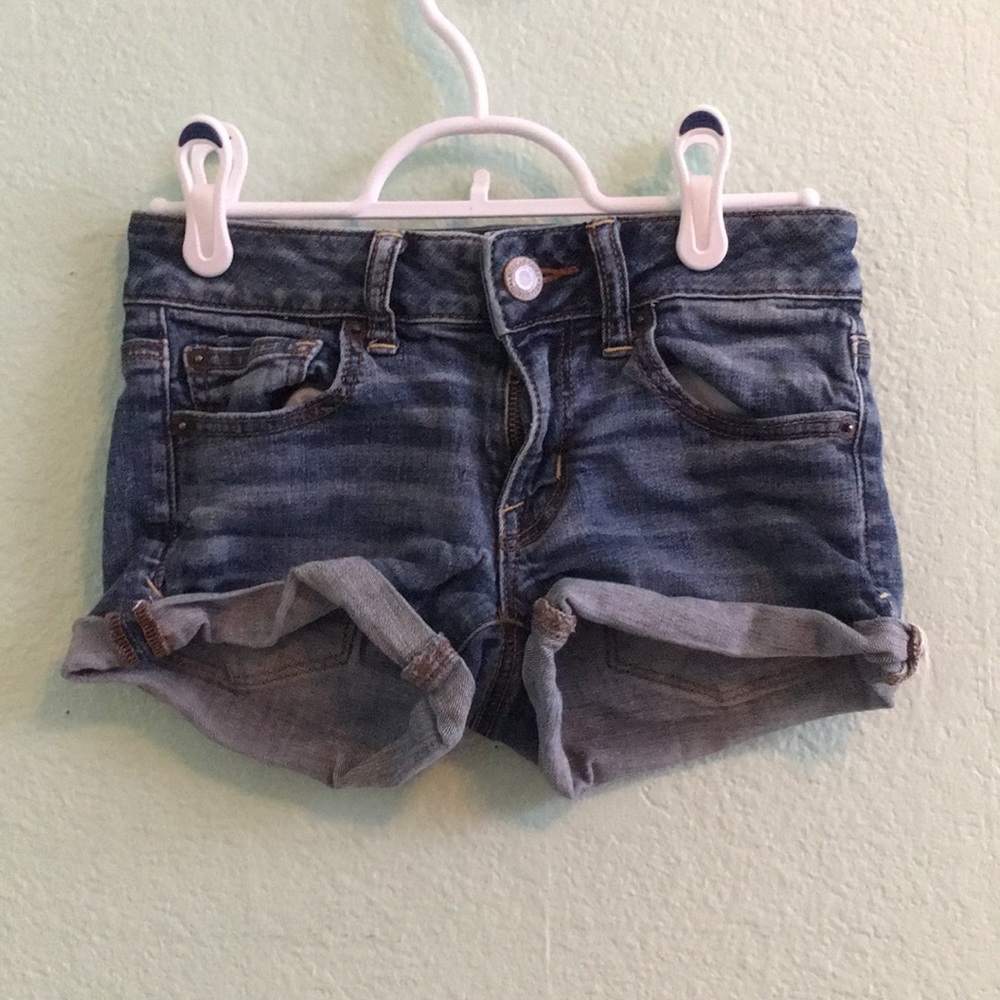 dark blue denim shorts